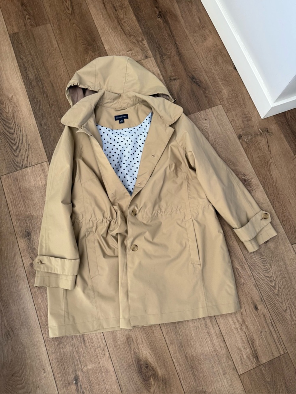 Lands' End Women's Tan Hooded Trench Coat